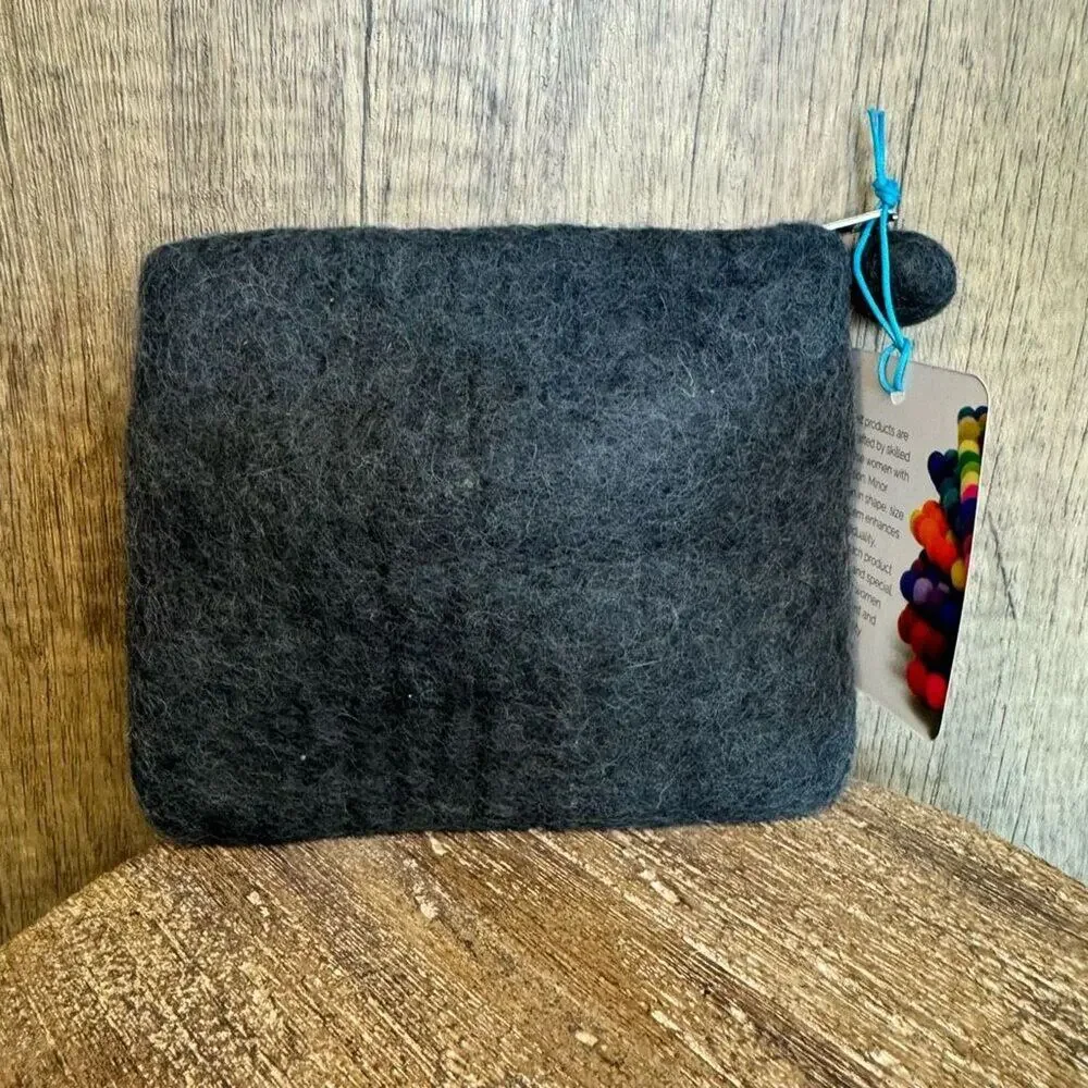 Felted Wool Dark Gray Boho Coin Purse Wallet Boho Purse Charm New FAST SHIP
